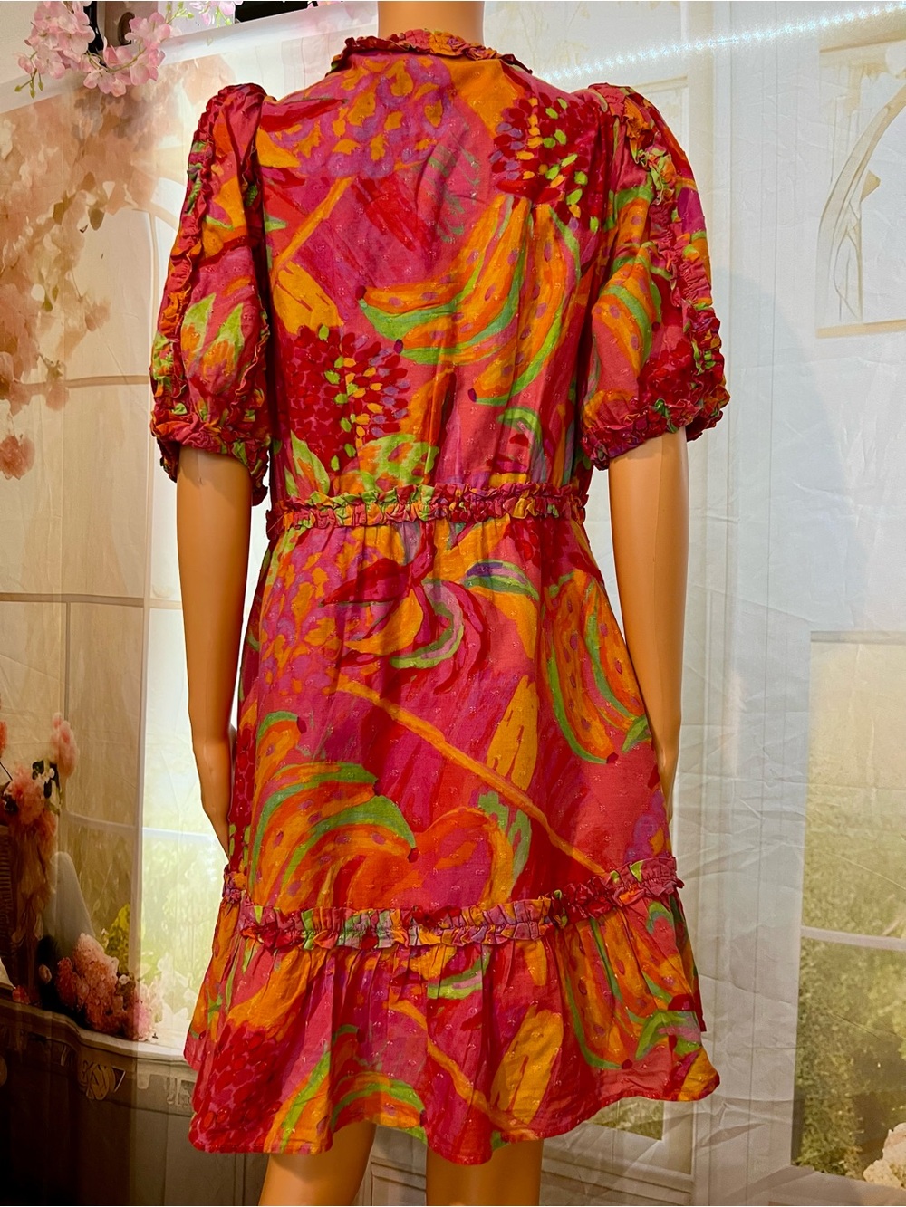 FARM Rio Pink Floral Tie-Waist Ruffle Mini Dress - Picture 7 of 9